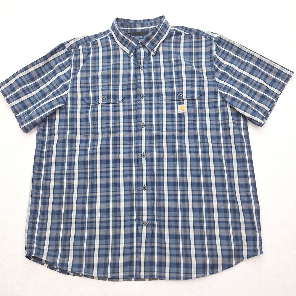 Carhartt‎ Shirt Mens XL Blue Plaid Loose Fit Button Up Workwear TW4625